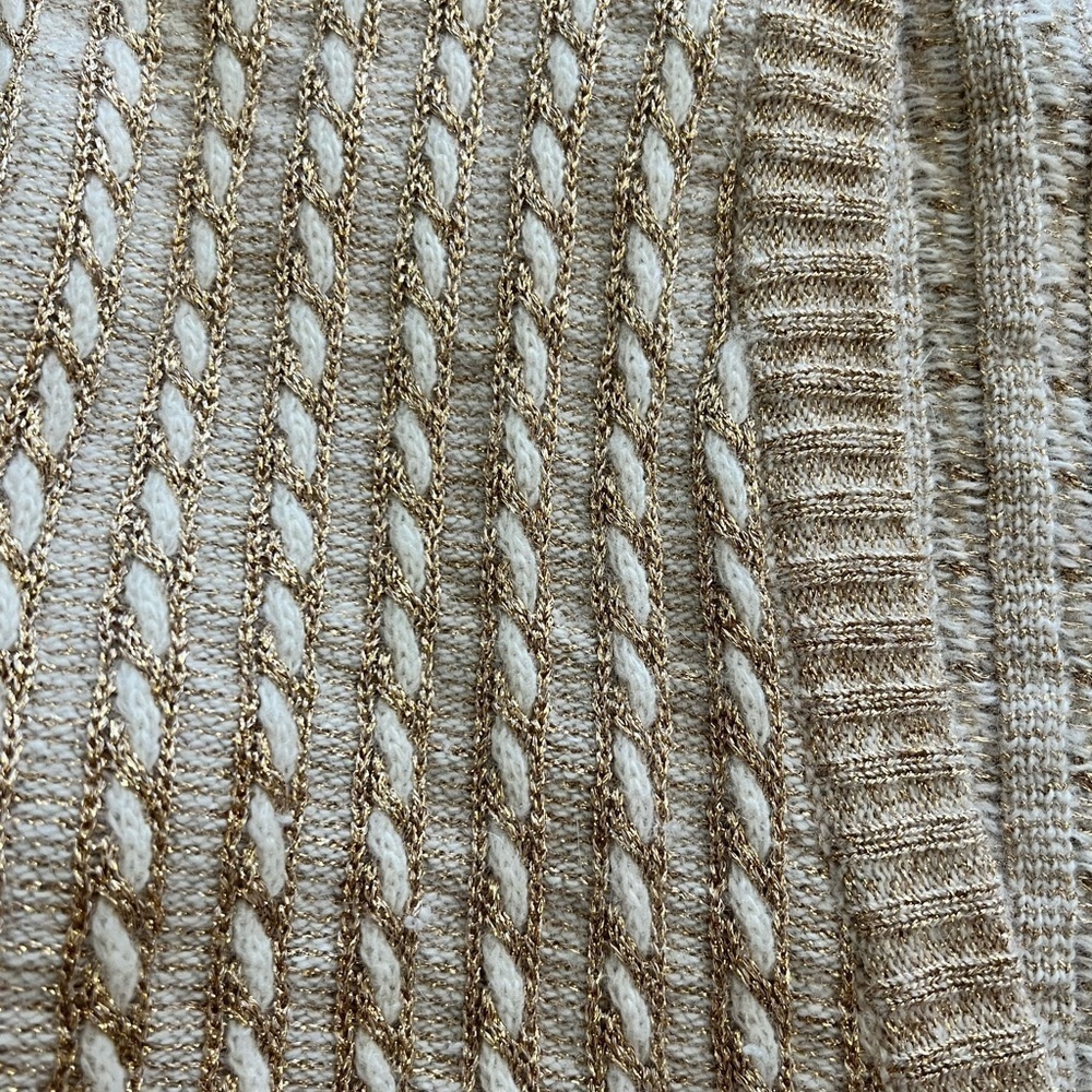 Renee Tener Jeanne Pierre vintage beige gold cable knit sweater cardigan size S - Picture 3 of 4